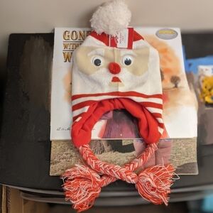 Holiday Time Christmas Santa Claus Earflap/laplander Knit Beanie Hat Google Eyes